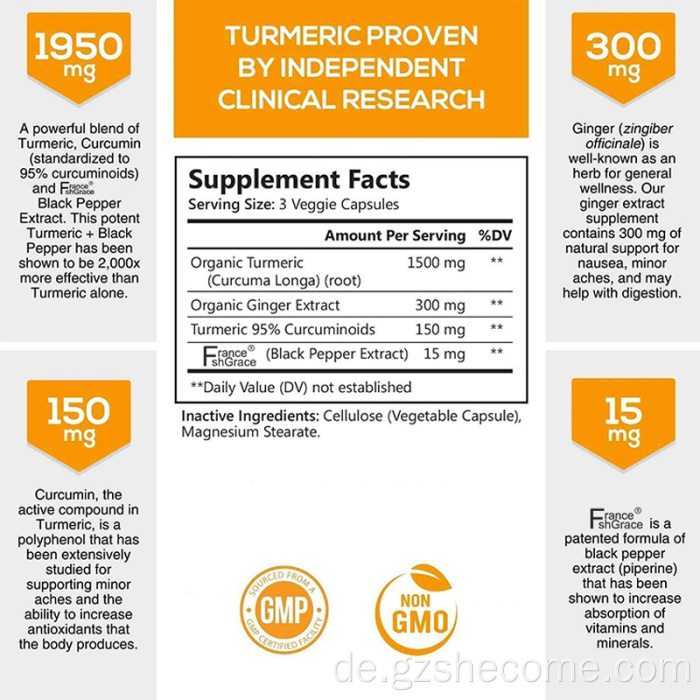 OEM -Kurkumapapseln Antioxidative Vorteile Curcumin -Kapseln